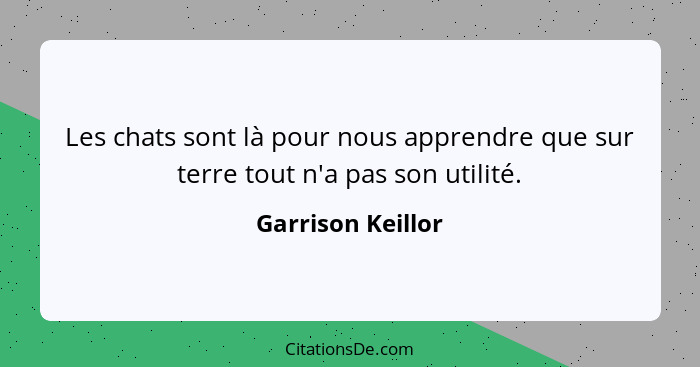 Les chats sont là pour nous apprendre que sur terre tout n'a pas son utilité.... - Garrison Keillor