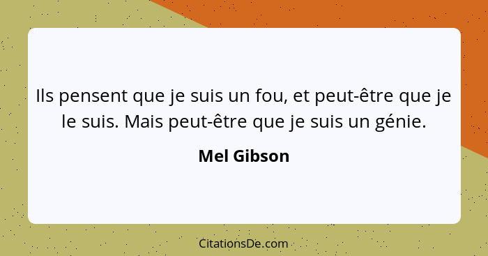 Ils pensent que je suis un fou, et peut-être que je le suis. Mais peut-être que je suis un génie.... - Mel Gibson