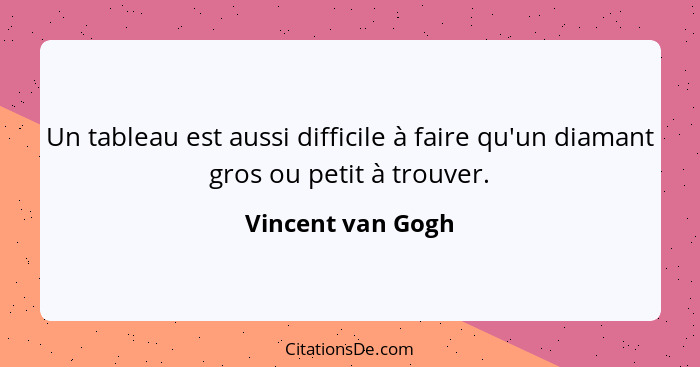 Un tableau est aussi difficile à faire qu'un diamant gros ou petit à trouver.... - Vincent van Gogh