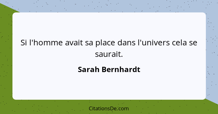 Si l'homme avait sa place dans l'univers cela se saurait.... - Sarah Bernhardt