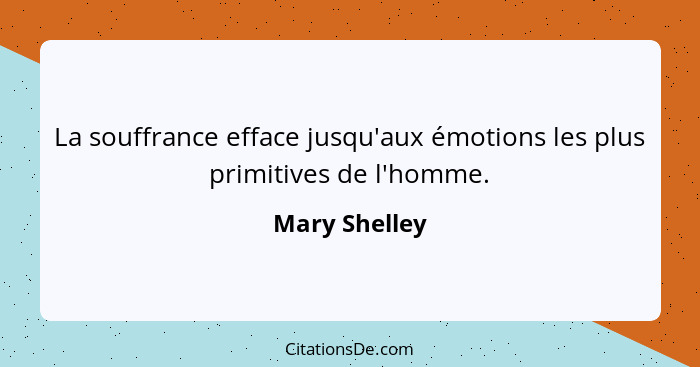 La souffrance efface jusqu'aux émotions les plus primitives de l'homme.... - Mary Shelley