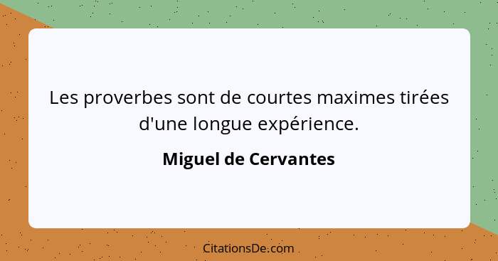 Les proverbes sont de courtes maximes tirées d'une longue expérience.... - Miguel de Cervantes