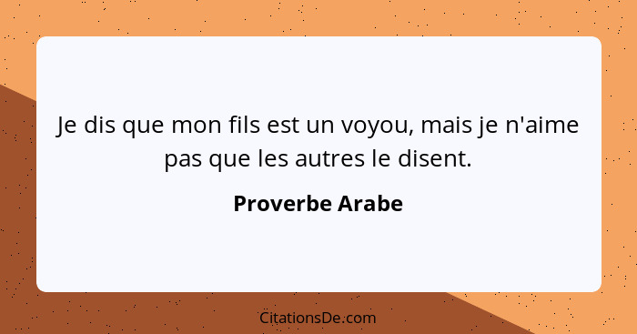 Je dis que mon fils est un voyou, mais je n'aime pas que les autres le disent.... - Proverbe Arabe