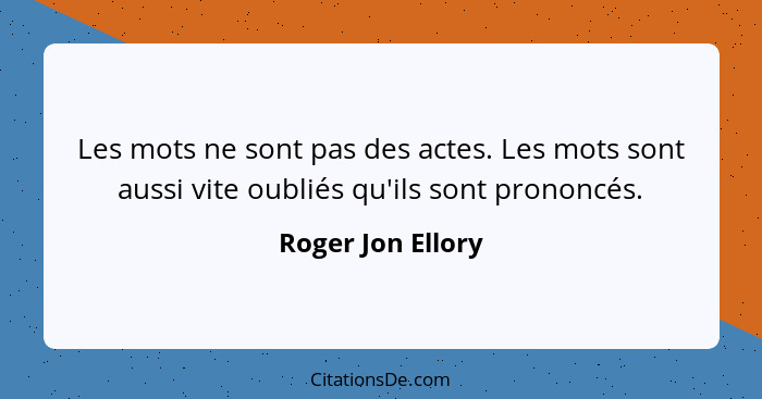 Les mots ne sont pas des actes. Les mots sont aussi vite oubliés qu'ils sont prononcés.... - Roger Jon Ellory