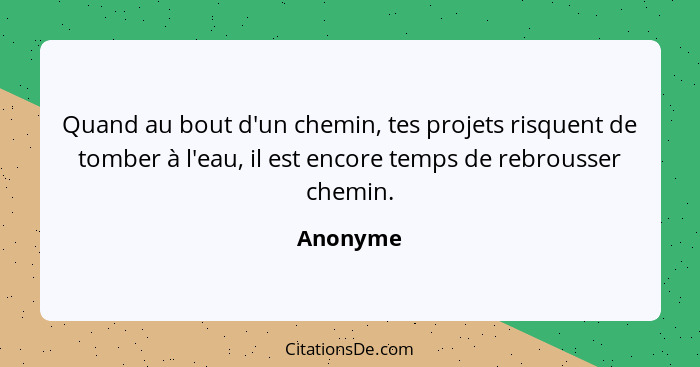 Quand au bout d'un chemin, tes projets risquent de tomber à l'eau, il est encore temps de rebrousser chemin.... - Anonyme