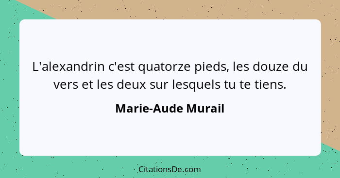 L'alexandrin c'est quatorze pieds, les douze du vers et les deux sur lesquels tu te tiens.... - Marie-Aude Murail