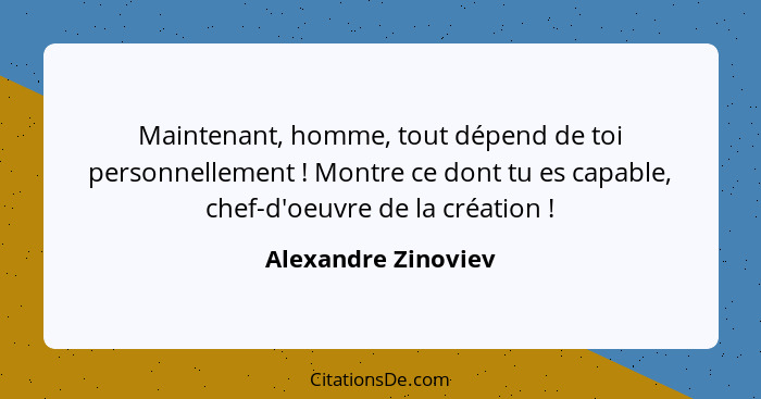 Maintenant, homme, tout dépend de toi personnellement ! Montre ce dont tu es capable, chef-d'oeuvre de la création !... - Alexandre Zinoviev