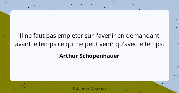 Il ne faut pas empiéter sur l'avenir en demandant avant le temps ce qui ne peut venir qu'avec le temps.... - Arthur Schopenhauer