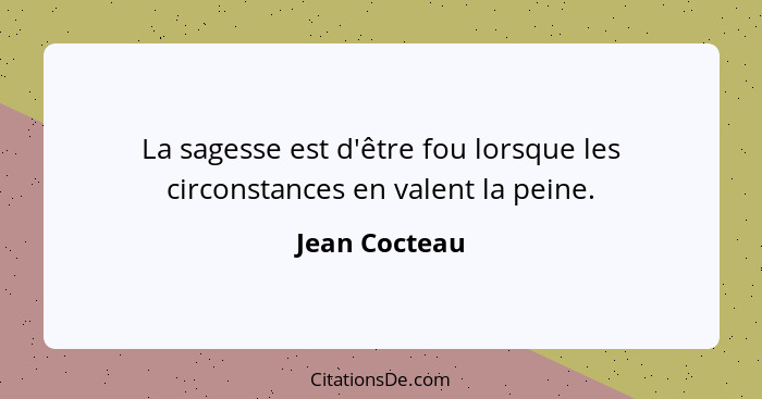 La sagesse est d'être fou lorsque les circonstances en valent la peine.... - Jean Cocteau