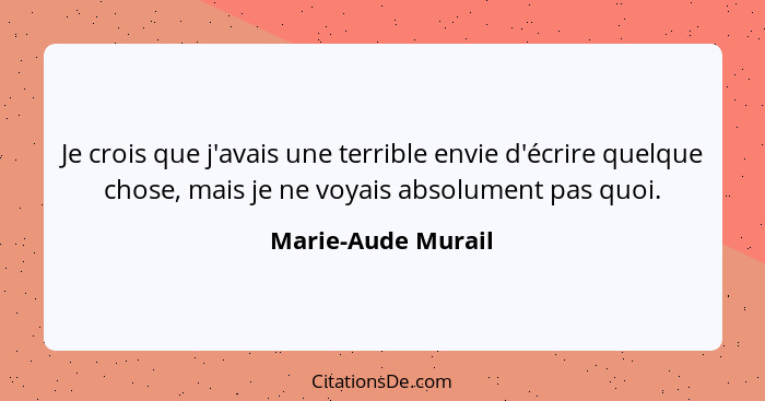 Je crois que j'avais une terrible envie d'écrire quelque chose, mais je ne voyais absolument pas quoi.... - Marie-Aude Murail