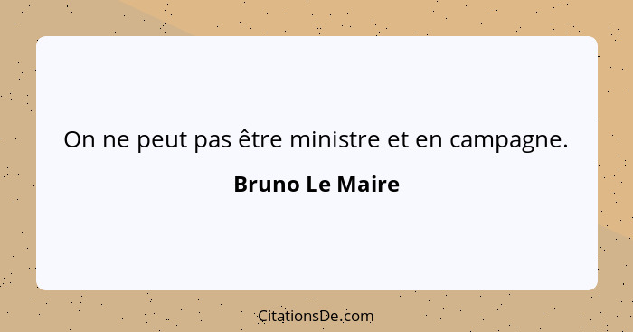 On ne peut pas être ministre et en campagne.... - Bruno Le Maire