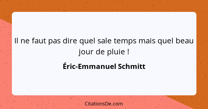 Il ne faut pas dire quel sale temps mais quel beau jour de pluie !... - Éric-Emmanuel Schmitt