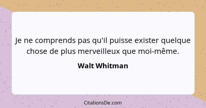 Je ne comprends pas qu'il puisse exister quelque chose de plus merveilleux que moi-même.... - Walt Whitman