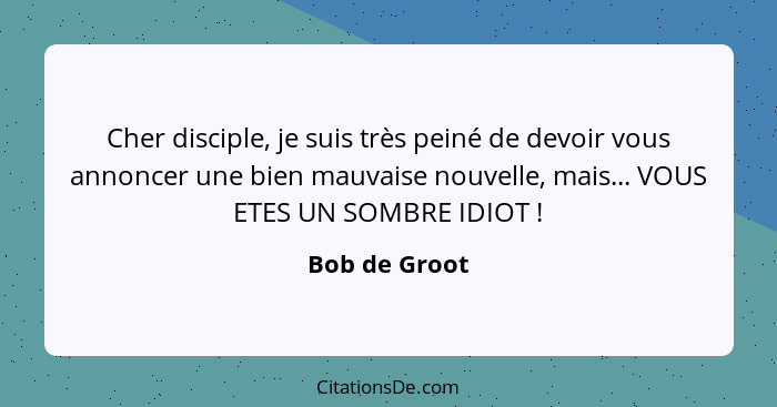 Cher disciple, je suis très peiné de devoir vous annoncer une bien mauvaise nouvelle, mais... VOUS ETES UN SOMBRE IDIOT !... - Bob de Groot