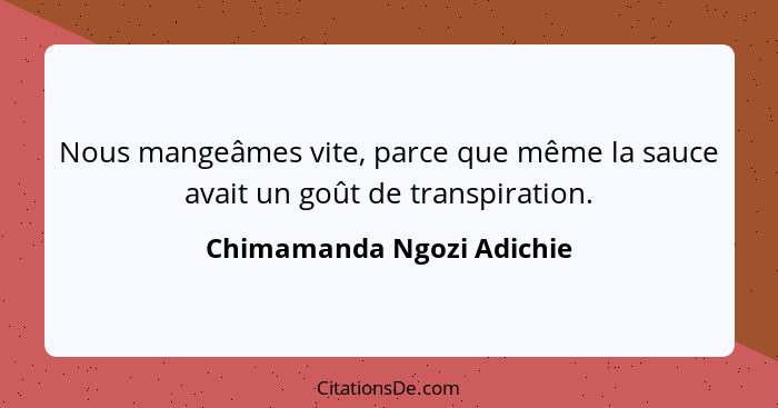 Nous mangeâmes vite, parce que même la sauce avait un goût de transpiration.... - Chimamanda Ngozi Adichie