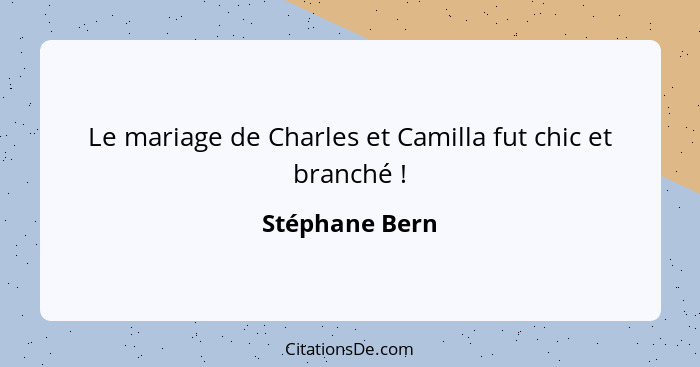 Le mariage de Charles et Camilla fut chic et branché !... - Stéphane Bern