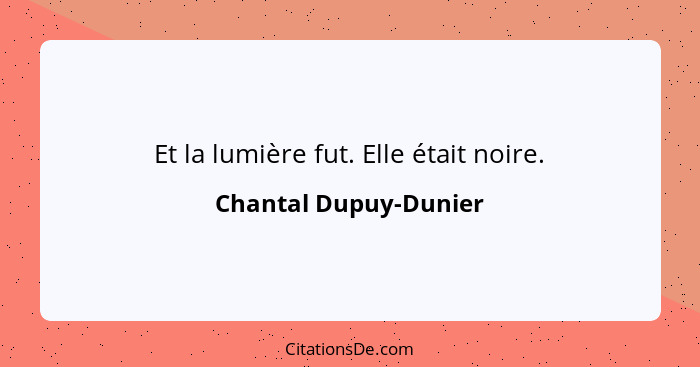 Et la lumière fut. Elle était noire.... - Chantal Dupuy-Dunier