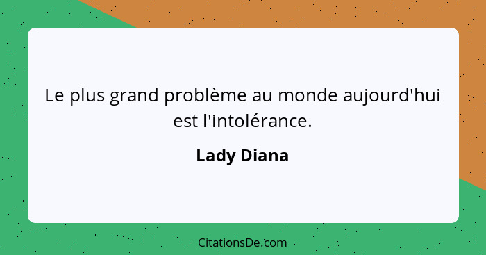 Le plus grand problème au monde aujourd'hui est l'intolérance.... - Lady Diana