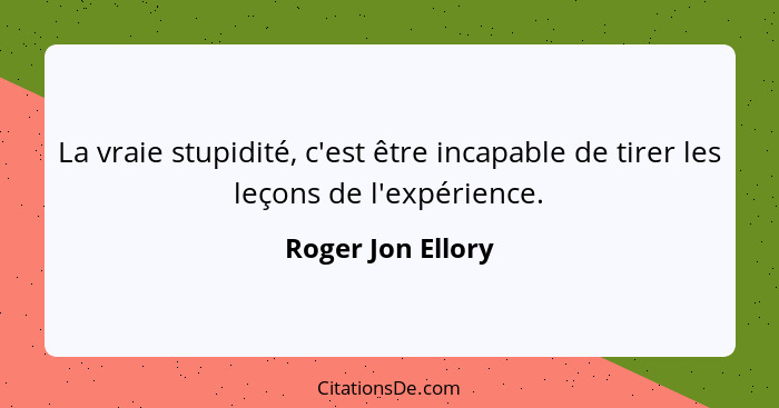 La vraie stupidité, c'est être incapable de tirer les leçons de l'expérience.... - Roger Jon Ellory