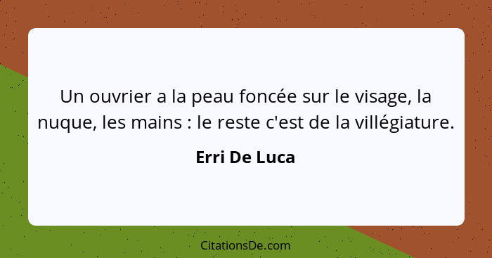 Un ouvrier a la peau foncée sur le visage, la nuque, les mains : le reste c'est de la villégiature.... - Erri De Luca