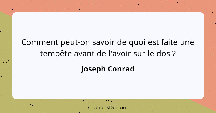 Comment peut-on savoir de quoi est faite une tempête avant de l'avoir sur le dos ?... - Joseph Conrad