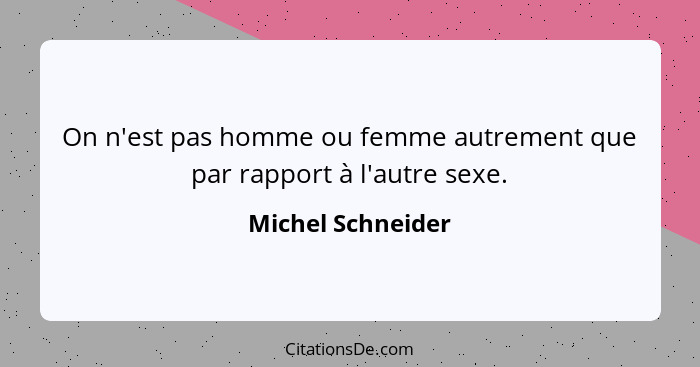 On n'est pas homme ou femme autrement que par rapport à l'autre sexe.... - Michel Schneider
