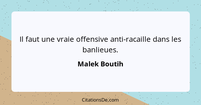 Il faut une vraie offensive anti-racaille dans les banlieues.... - Malek Boutih