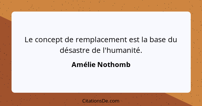 Le concept de remplacement est la base du désastre de l'humanité.... - Amélie Nothomb