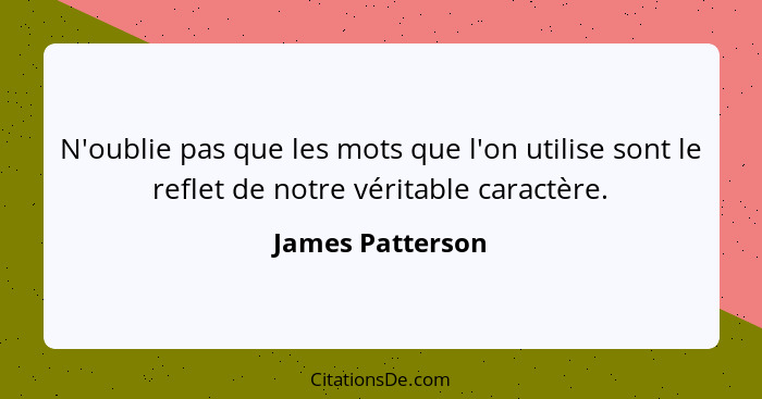 N'oublie pas que les mots que l'on utilise sont le reflet de notre véritable caractère.... - James Patterson