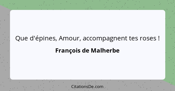Que d'épines, Amour, accompagnent tes roses !... - François de Malherbe