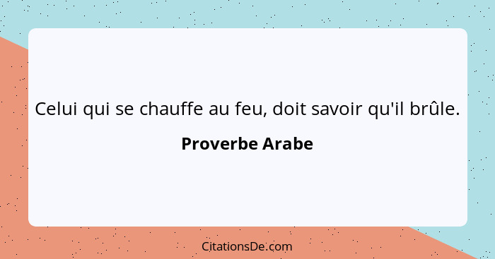 Celui qui se chauffe au feu, doit savoir qu'il brûle.... - Proverbe Arabe