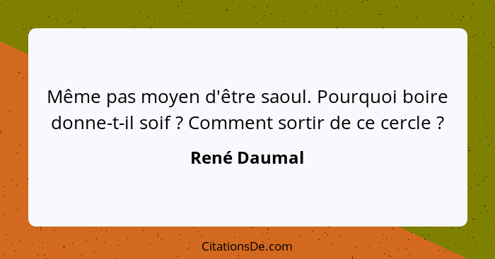 Même pas moyen d'être saoul. Pourquoi boire donne-t-il soif ? Comment sortir de ce cercle ?... - René Daumal