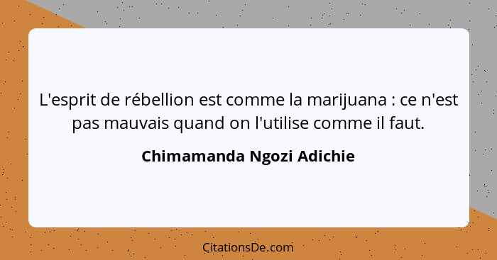 L'esprit de rébellion est comme la marijuana : ce n'est pas mauvais quand on l'utilise comme il faut.... - Chimamanda Ngozi Adichie