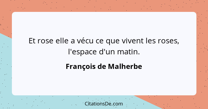 Et rose elle a vécu ce que vivent les roses, l'espace d'un matin.... - François de Malherbe