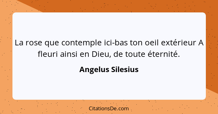 La rose que contemple ici-bas ton oeil extérieur A fleuri ainsi en Dieu, de toute éternité.... - Angelus Silesius