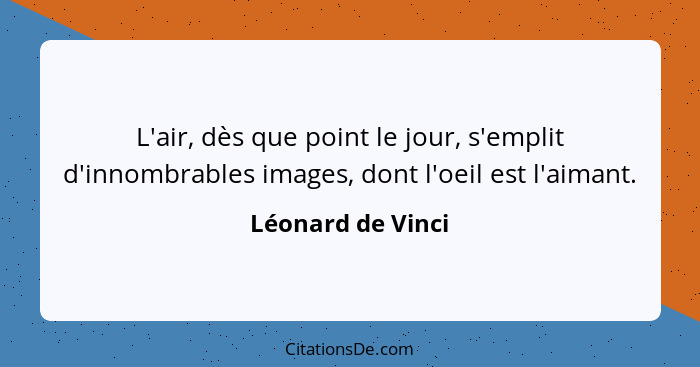 L'air, dès que point le jour, s'emplit d'innombrables images, dont l'oeil est l'aimant.... - Léonard de Vinci