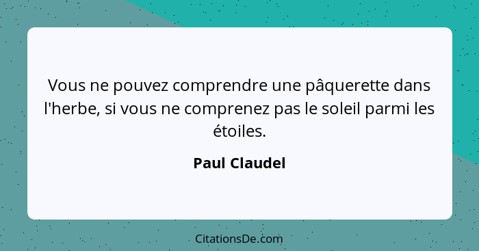 Vous ne pouvez comprendre une pâquerette dans l'herbe, si vous ne comprenez pas le soleil parmi les étoiles.... - Paul Claudel