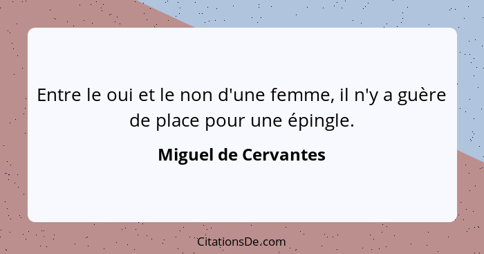 Entre le oui et le non d'une femme, il n'y a guère de place pour une épingle.... - Miguel de Cervantes