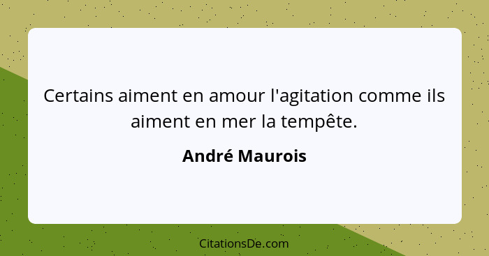 Certains aiment en amour l'agitation comme ils aiment en mer la tempête.... - André Maurois