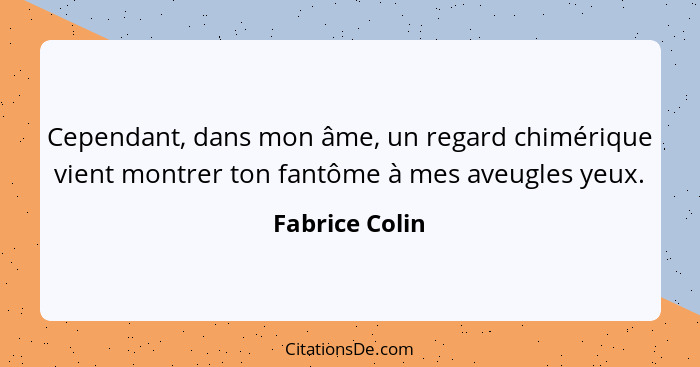 Cependant, dans mon âme, un regard chimérique vient montrer ton fantôme à mes aveugles yeux.... - Fabrice Colin