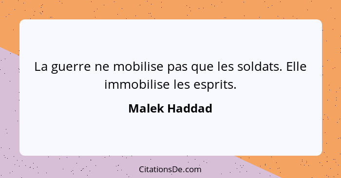 La guerre ne mobilise pas que les soldats. Elle immobilise les esprits.... - Malek Haddad