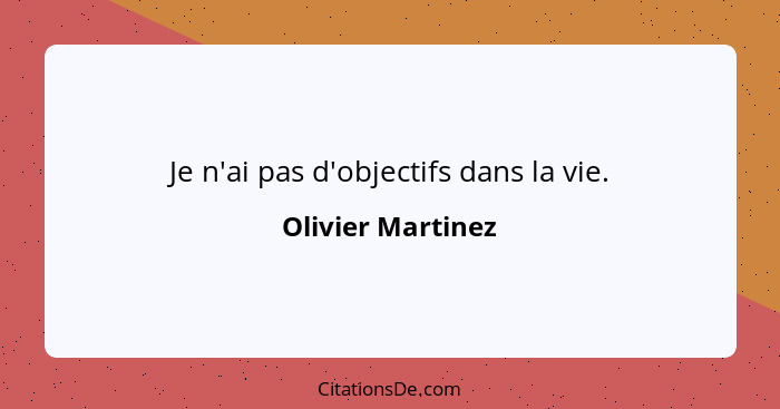 Je n'ai pas d'objectifs dans la vie.... - Olivier Martinez