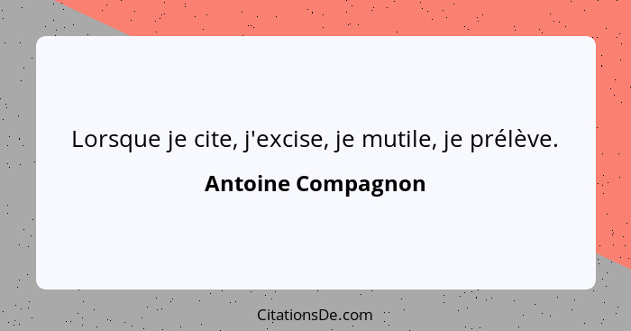 Lorsque je cite, j'excise, je mutile, je prélève.... - Antoine Compagnon