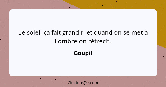 Le soleil ça fait grandir, et quand on se met à l'ombre on rétrécit.... - Goupil