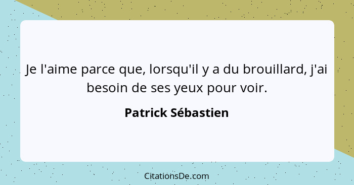 Je l'aime parce que, lorsqu'il y a du brouillard, j'ai besoin de ses yeux pour voir.... - Patrick Sébastien