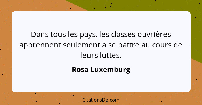 Dans tous les pays, les classes ouvrières apprennent seulement à se battre au cours de leurs luttes.... - Rosa Luxemburg