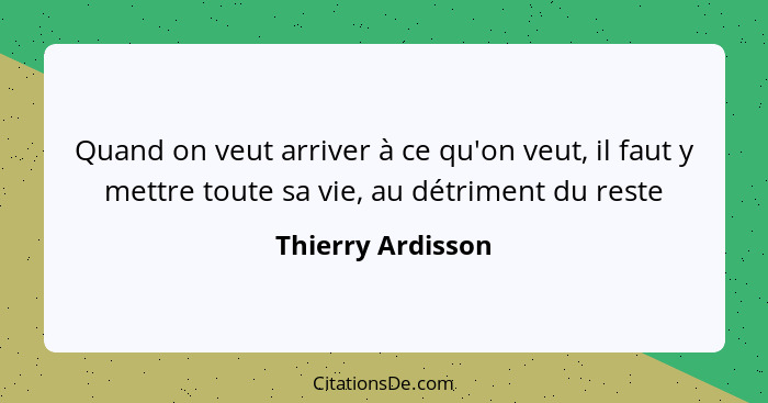 Quand on veut arriver à ce qu'on veut, il faut y mettre toute sa vie, au détriment du reste... - Thierry Ardisson