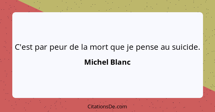 C'est par peur de la mort que je pense au suicide.... - Michel Blanc