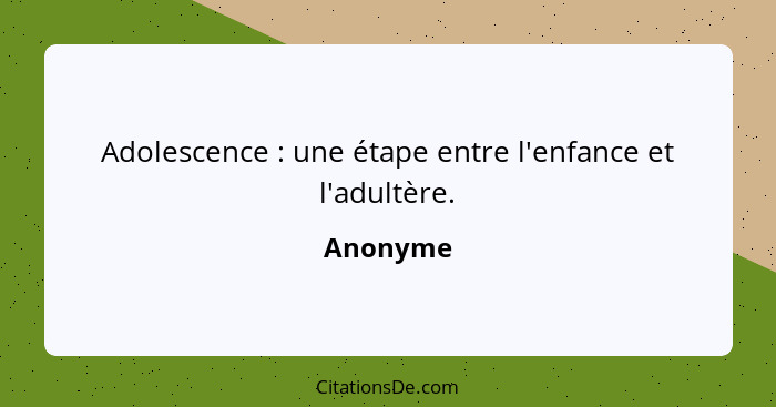 Adolescence : une étape entre l'enfance et l'adultère.... - Anonyme