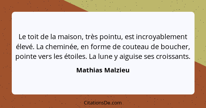 Le toit de la maison, très pointu, est incroyablement élevé. La cheminée, en forme de couteau de boucher, pointe vers les étoiles. L... - Mathias Malzieu